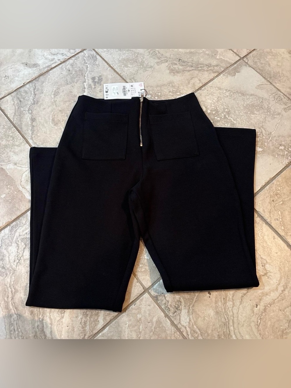 Zara Black Boot-Cut Knit Pants with Front Patch Pockets